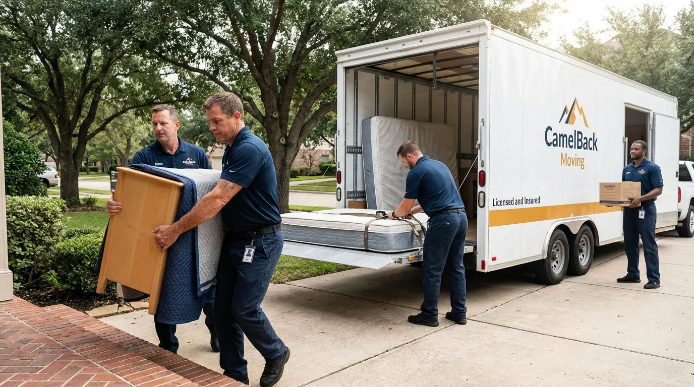 Crew loading residential truck for cross-state move from Greenville, AL