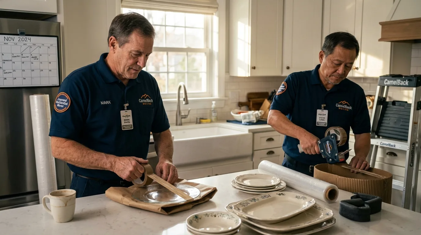 Professional crew packing kitchen dishware in Greenville, AL